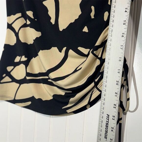 Dana Buchman Abstract Print Cowl Neck Ruched Side Top Small Black Beige Y2K VTG - Picture 6 of 7